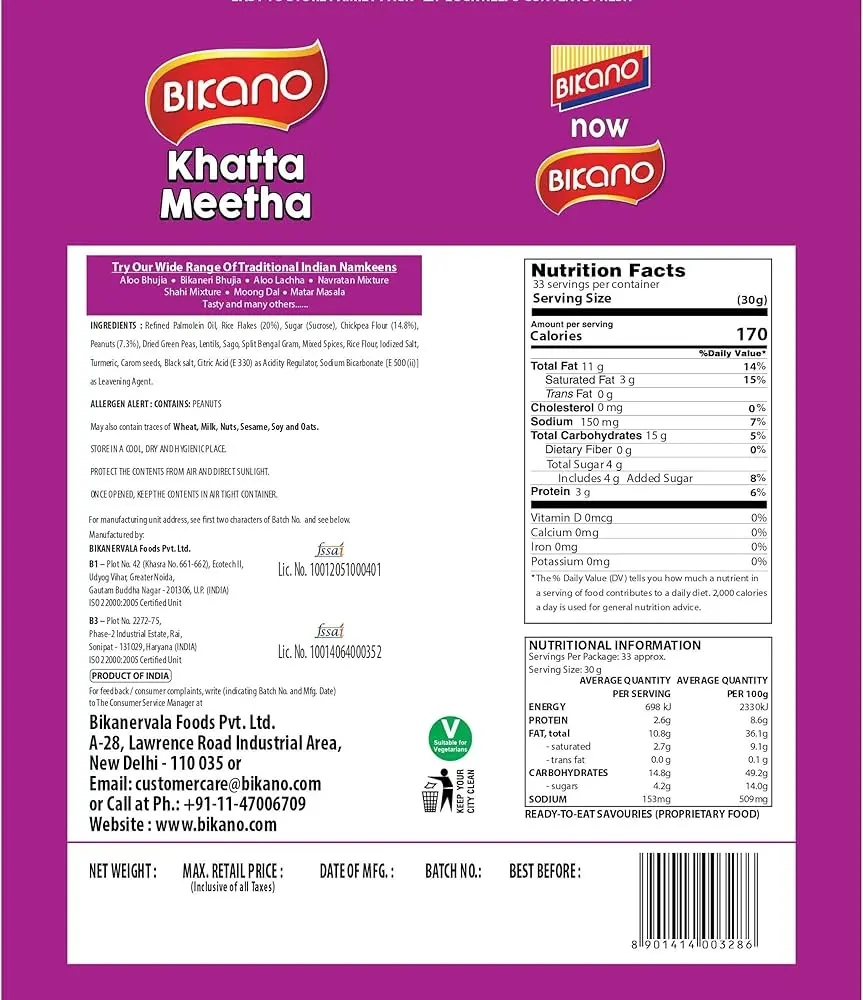 Bikano Khatta Meetha Mixture Namkeen back.webp