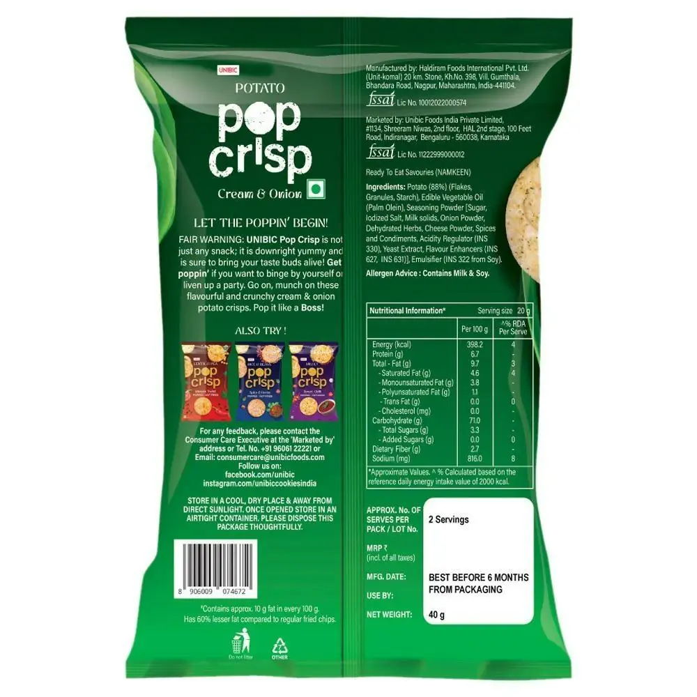 Unibic Potato Pop Crisps Cream & On Back.webp