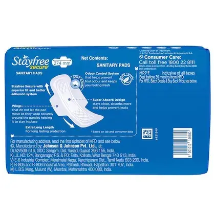 Stayfree Secure Cottony Soft Cover Sanitary Napkin with Wings back.webp