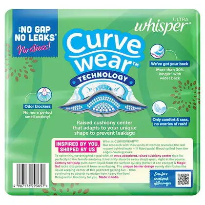 Whisper Ultra Hygiene and Comfort Sanitary Napkins with Soft Wings  back.webp