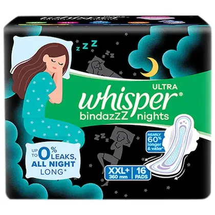 Whisper Bindazzz Nights Sanitary Napkin with Wings back.webp