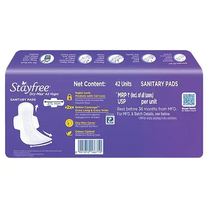 Stayfree All Night Ultra-Dry Max Sanitary Napkin back.webp