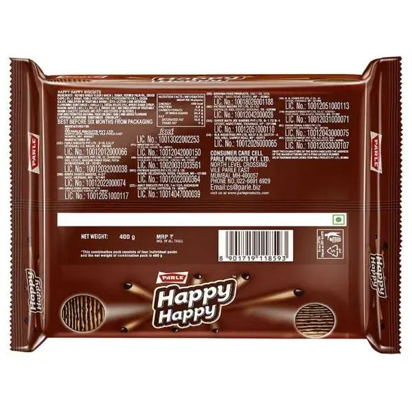 Parle Happy Happy Choco Chip Biscuit 400g back.webp