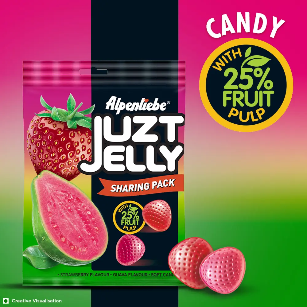 Alpenliebe Perfetti Just jelly strawberry  & Guava flavour soft candy back.webp