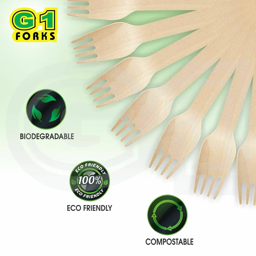 G 1 Beige Wooden Bio-degradable Disposable Wooden Forks 16 cm (100 pcs)2.webp