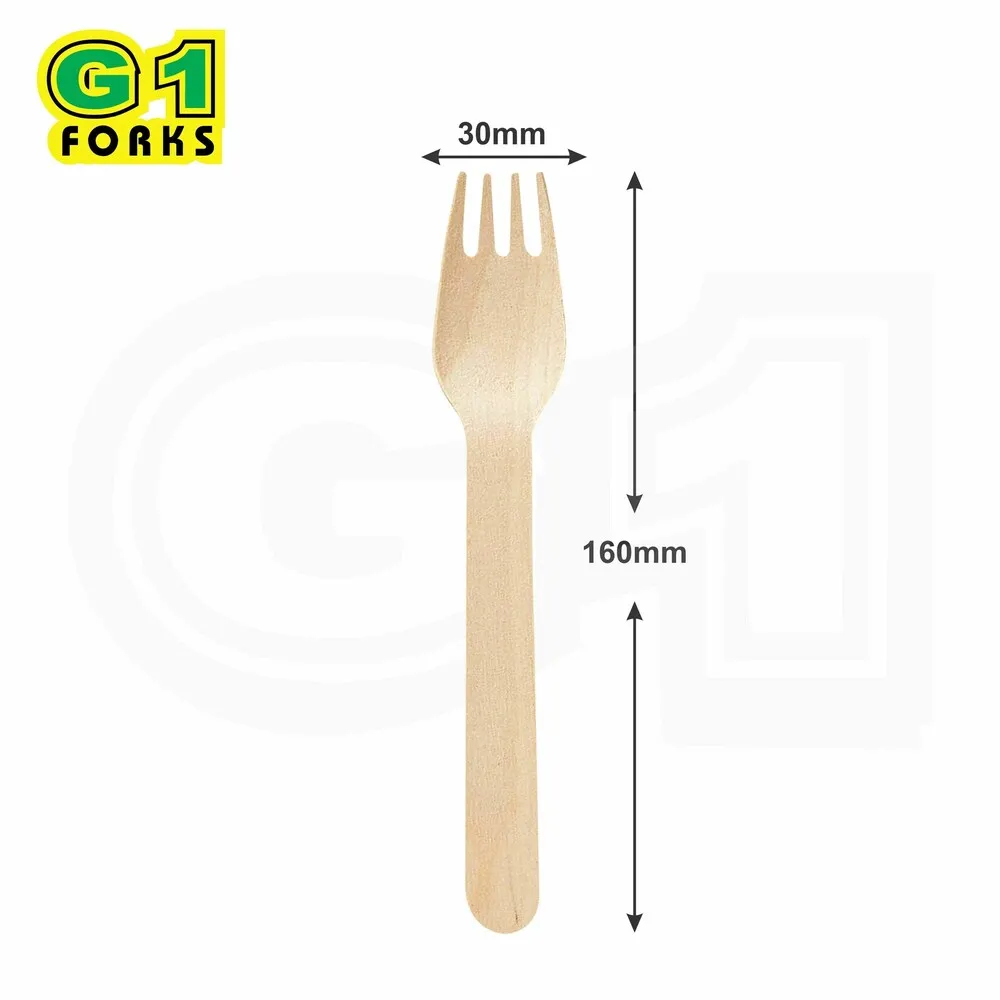 G 1 Beige Wooden Bio-degradable Disposable Wooden Forks 16 cm (100 pcs)1.webp