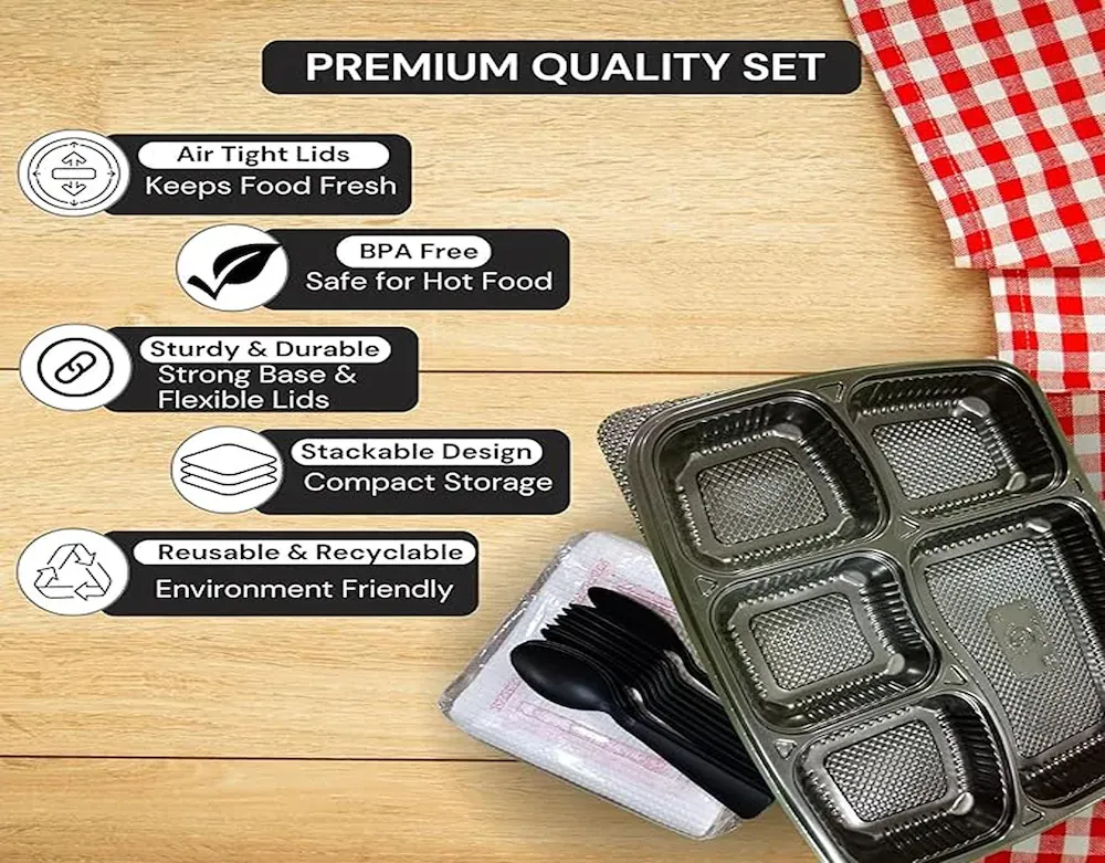 Hriday Foods Serving Dil se 5-Partition Disposable Meal Trays3.webp