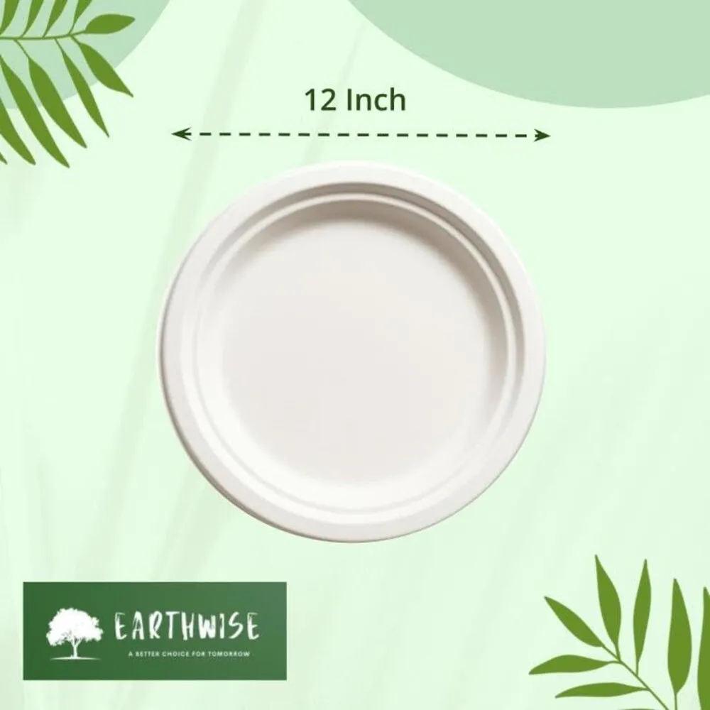 EARTHWISE Bagasse 12 inch, 50-Pack Round Plates  Eco-Friendly Biodegradable Like Bamboo Wood Plates 1.webp