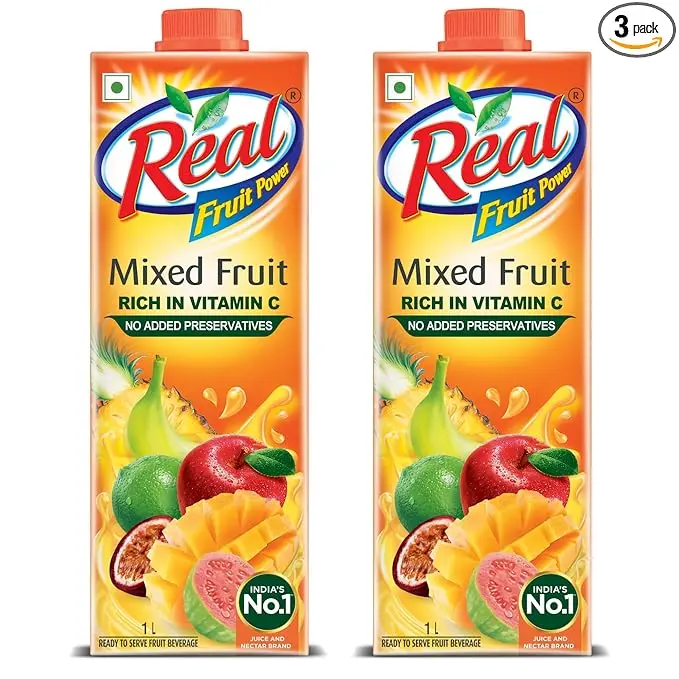 DABUR Real Mixed Fruit Juice-1L(Pack Of 2) Rich In Vitamin C|No Added Preservatives,No Artificial Color&Flavour|Goodness Of Best Fruits|Daily Dose Of Fruit Nutrition|Tasty,Refreshing&Energising Drink