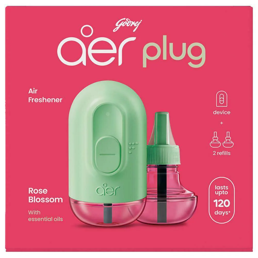 Aer Plug Rose Bloom Essential Oils Air Freshener + 2 Refils by Godrej  