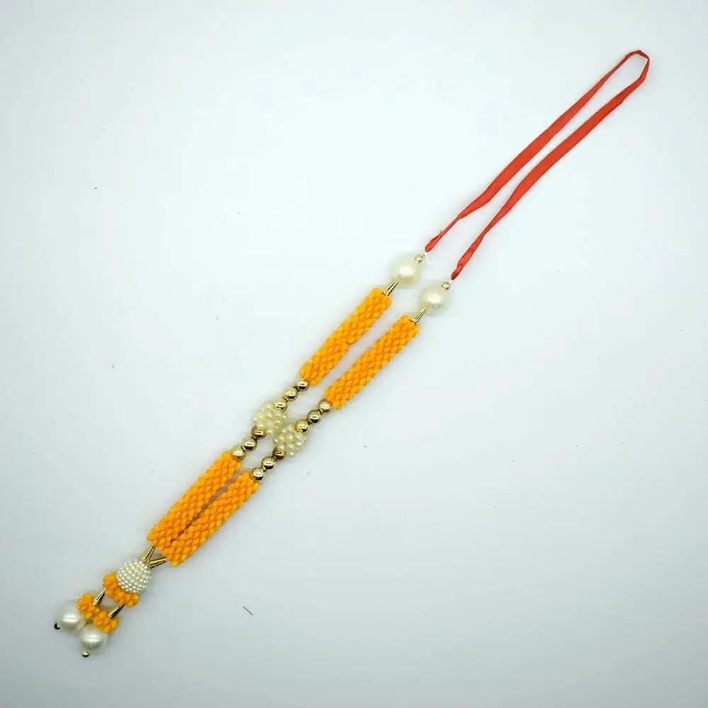 Pujanpujari Yellow Colour Pearl Beads Moti Mala 