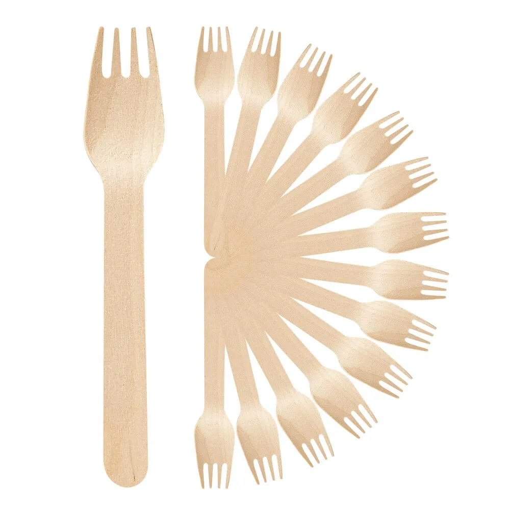 G 1 Beige Wooden Bio-degradable Disposable Wooden Forks 16 cm (100 pcs) 