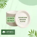 EARTHWISE Bagasse 12-inch, 50-Pack Round Plates  Eco-Friendly Biodegradable Like Bamboo Wood Plates  