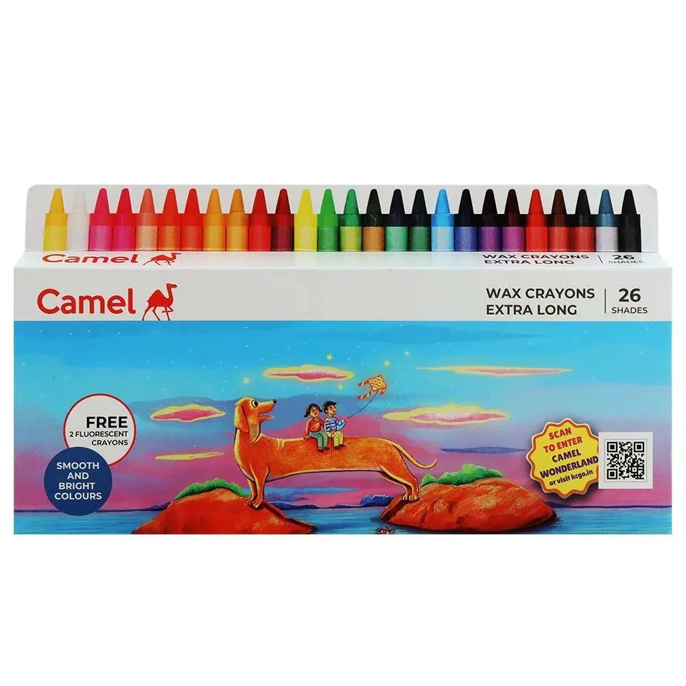 Camlin Assorted Wax Extra Long Wax Crayons With 2 Glitter Shades