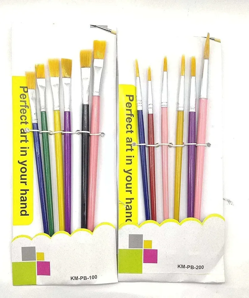 ECLET Paint Brush Combo 6 Flat or 6 Round, Wood, Nylon